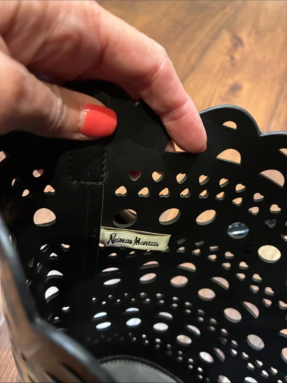 Neiman Marcus Black Laser-Cut Bucket Tote